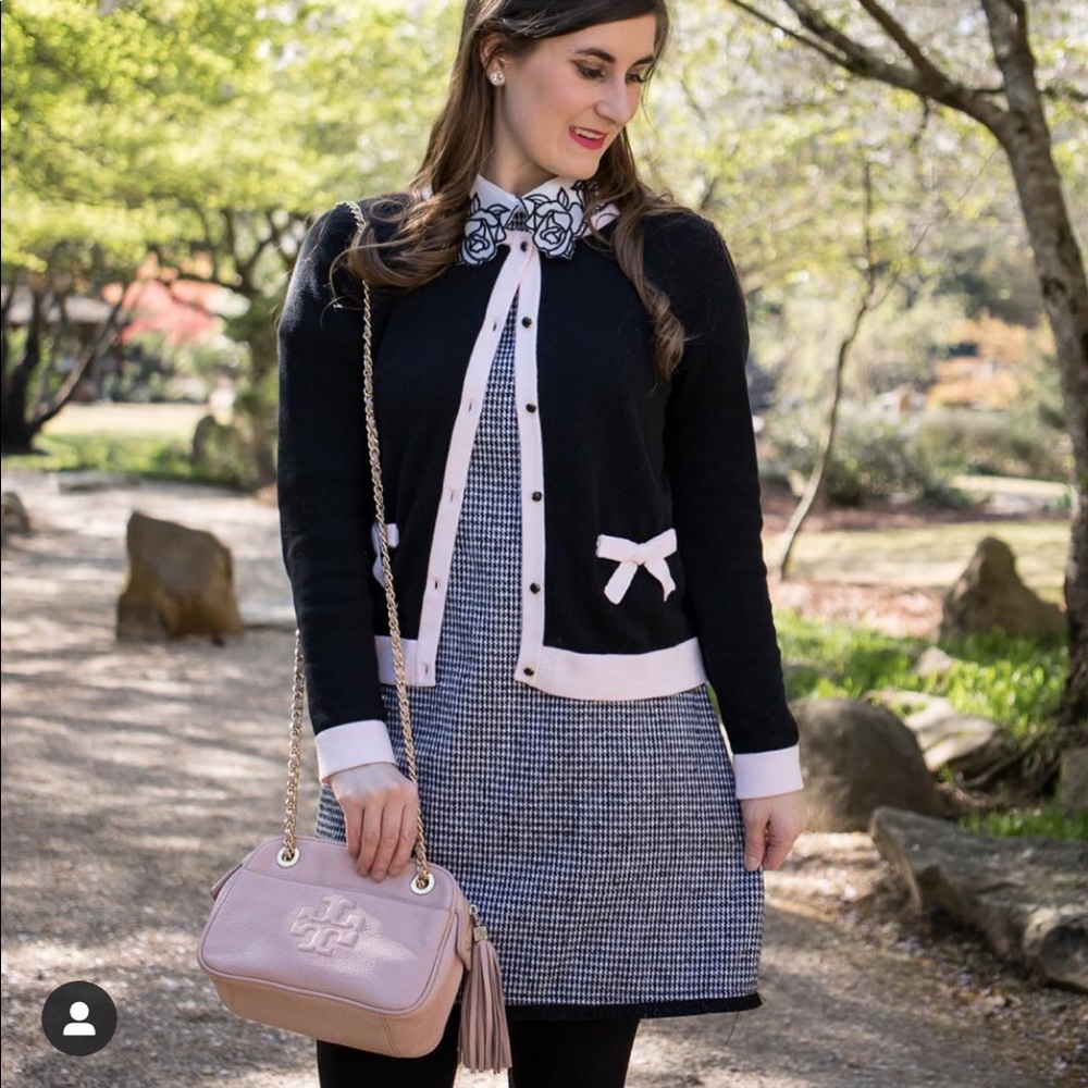 SHEIN Contrast Collar FringeTrim Houndstooth Dress
